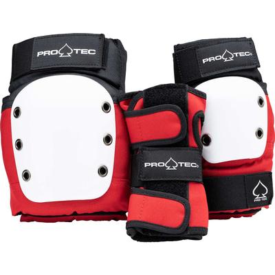 Protec Junior Street Gear 3-Pack Open Back Skate Pads, Red/White/Black