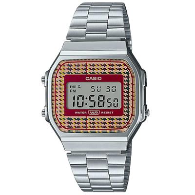 Casio A168WEF-5AVT Vintage Watch, Silver/Plaid