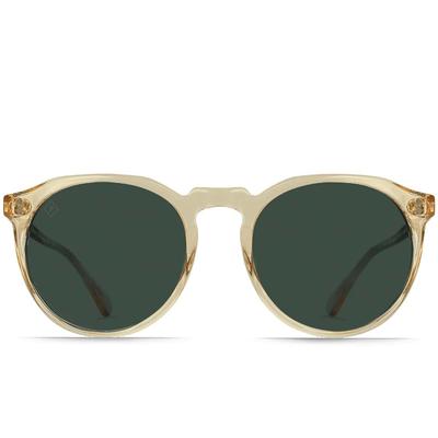 Raen Remmy Unisex Retro Round Sunglasses, Champagne Crystal/Green Polarized